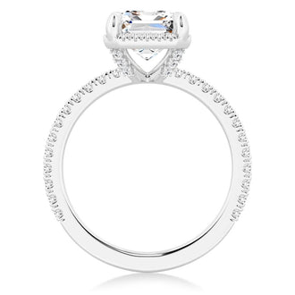 Half Eternity Emerald Cut Halo Engagement Ring - MSBLUE Jewelry