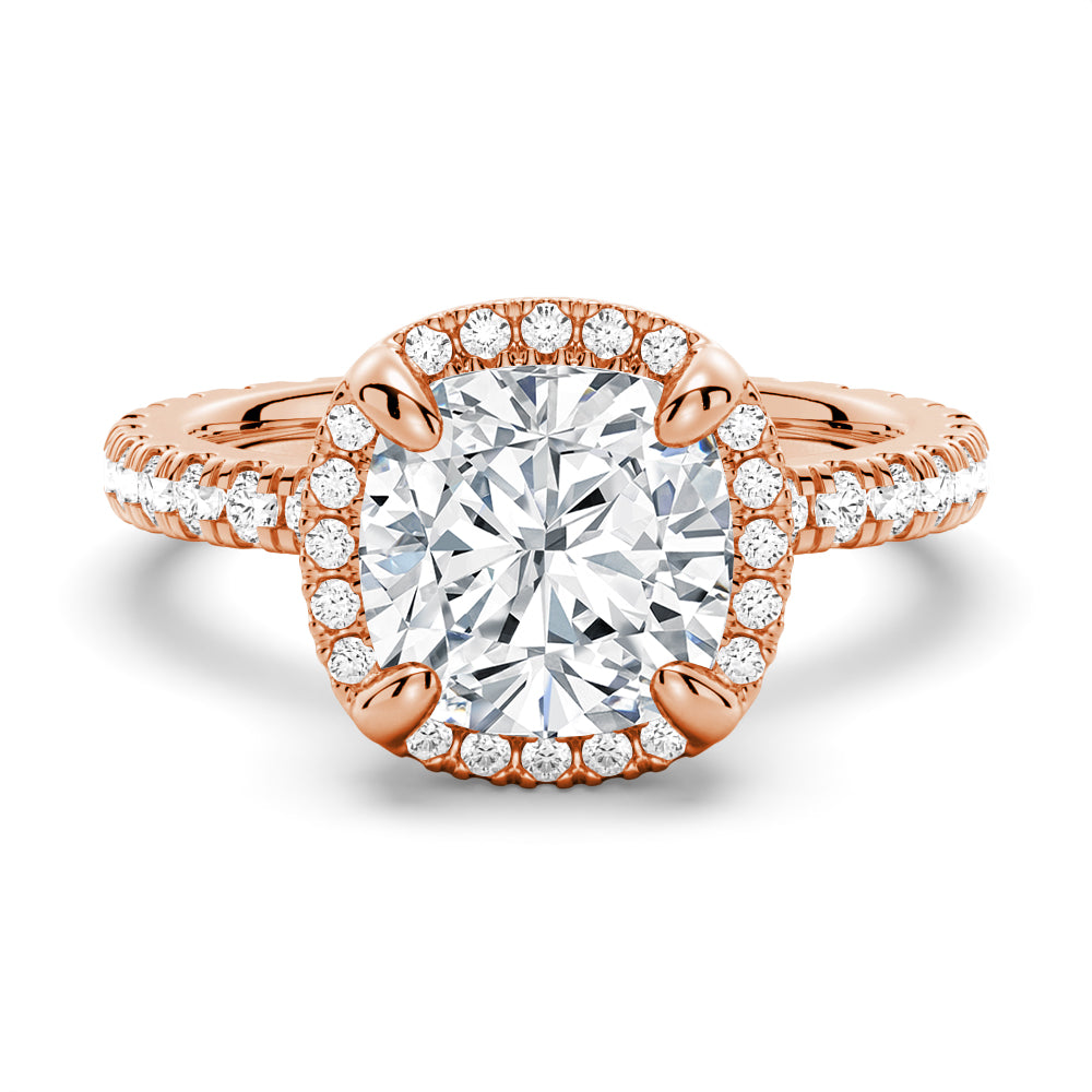 Half Eternity Cushion Cut Halo Engagement Ring