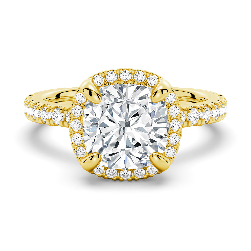 Half Eternity Cushion Cut Halo Engagement Ring