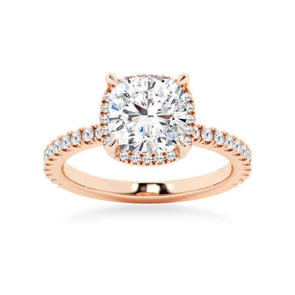 Half Eternity Cushion Cut Halo Engagement Ring - MSBLUE Jewelry