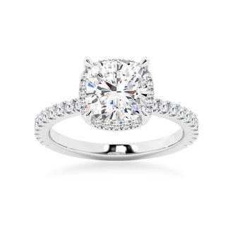 Half Eternity Cushion Cut Halo Engagement Ring - MSBLUE Jewelry