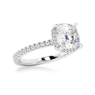 Half Eternity Cushion Cut Halo Engagement Ring - MSBLUE Jewelry