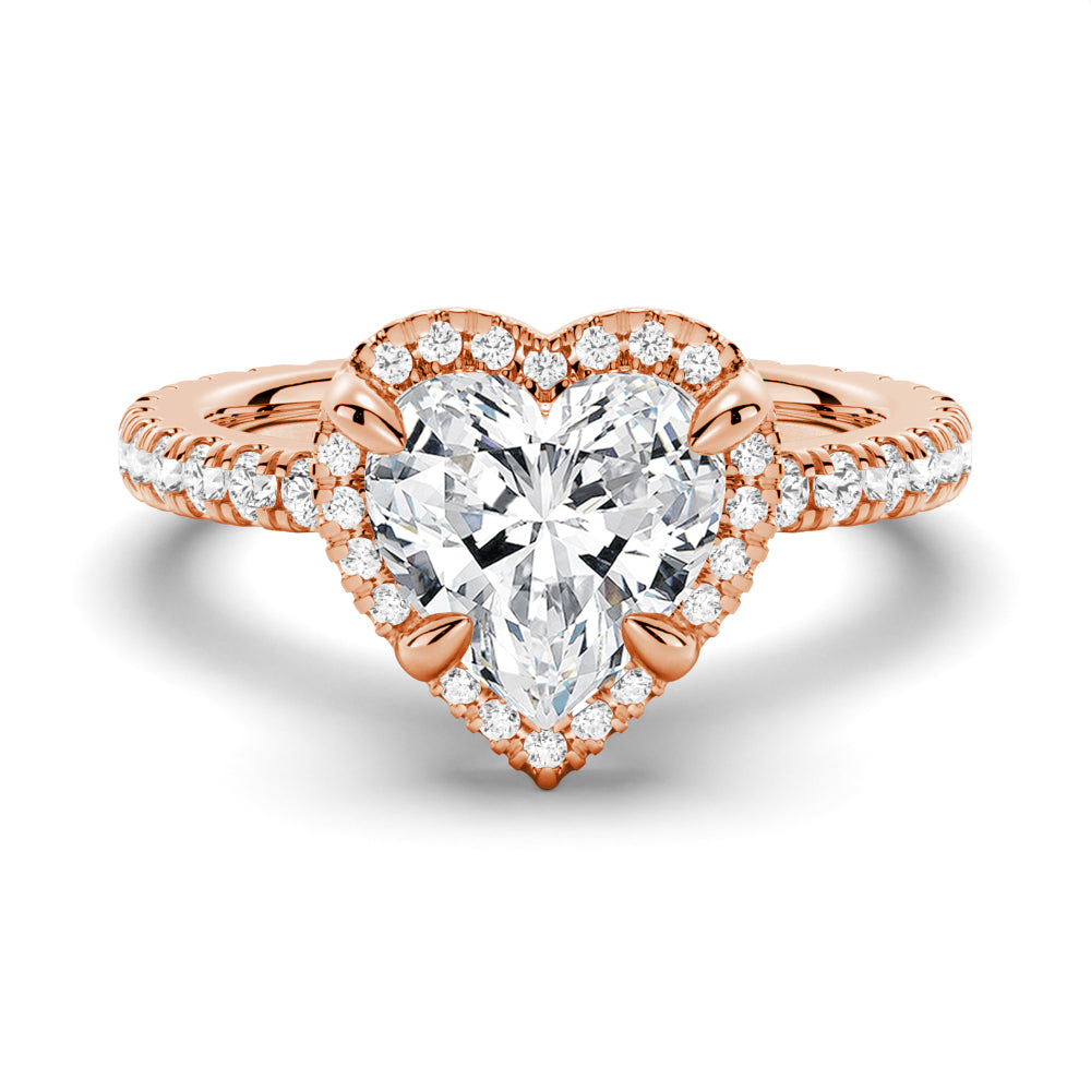 Half Eternity Heart Shaped Moissanite Halo Engagement Ring