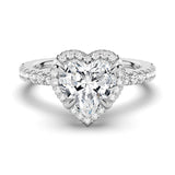 Half Eternity Heart Shaped Halo Engagement Ring