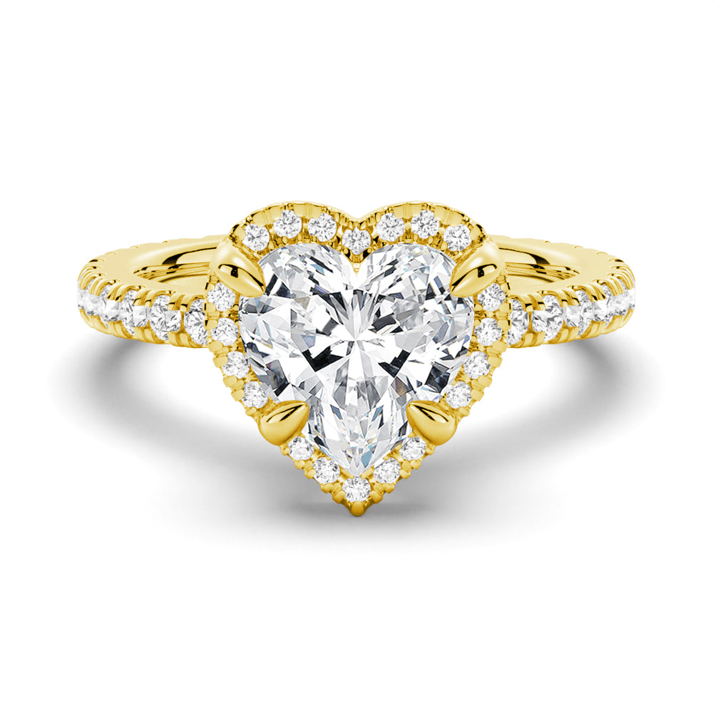 Half Eternity Heart Shaped Moissanite Halo Engagement Ring