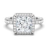 Half Eternity Princess Cut Halo Engagement Ring