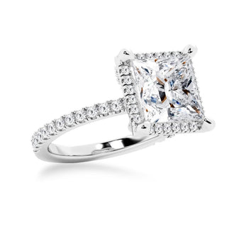 Half Eternity Princess Cut Halo Engagement Ring - MSBLUE Jewelry