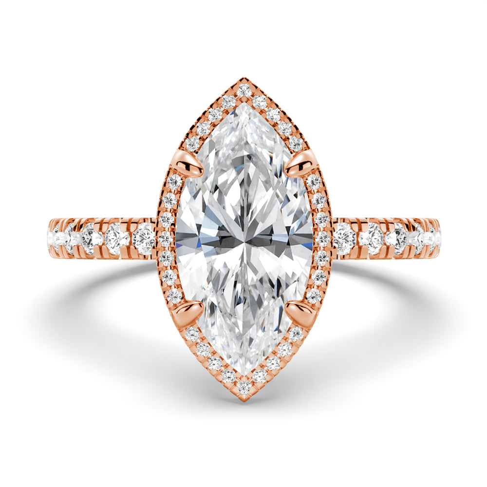 Half Eternity Marquise Cut Moissanite Halo Engagement Ring