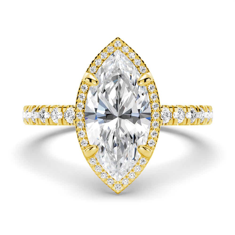 Half Eternity Marquise Cut Moissanite Halo Engagement Ring