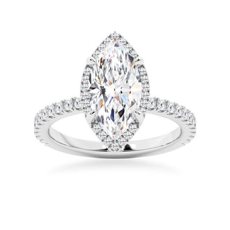 Half Eternity Marquise Cut Moissanite Halo Engagement Ring - MSBLUE Jewelry