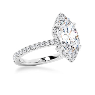 Half Eternity Marquise Cut Moissanite Halo Engagement Ring - MSBLUE Jewelry