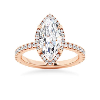 Half Eternity Marquise Cut Moissanite Halo Engagement Ring - MSBLUE Jewelry