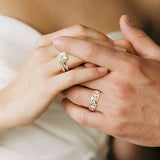 Princess Cut Split Shank Halo Moissanite Couple's Ring Set with Men's Wedding Band