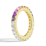 Square Half Rainbow Gemstones Half White Stones Eternity Band