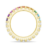 Square Half Rainbow Gemstones Half White Stones Eternity Band