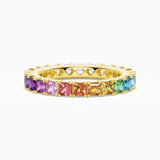 Square Half Rainbow Gemstones Half White Stones Eternity Band