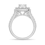 Triple Halo Vintage Princess Cut Moissanite Ring With Triple Row Pave Band