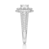 Triple Halo Vintage Princess Cut Moissanite Ring With Triple Row Pave Band