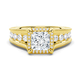 Milgrain Vintage Princess Cut & Round Moissanite Engagement Ring