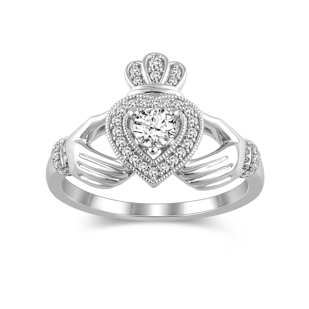 Heart Crown Round Moissanite Engagement Ring With Hugging Hands