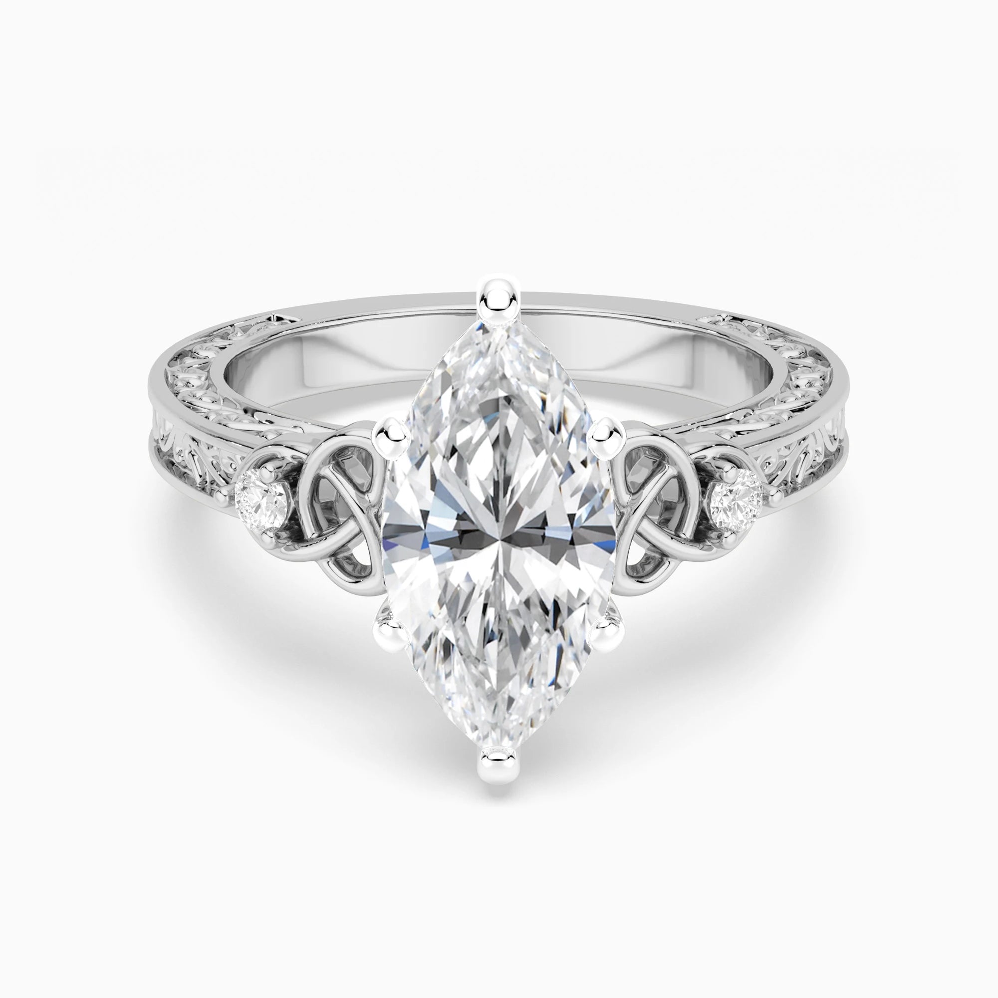 Vintage Celtic Knots Design Marquise Moissanite Engagement Ring