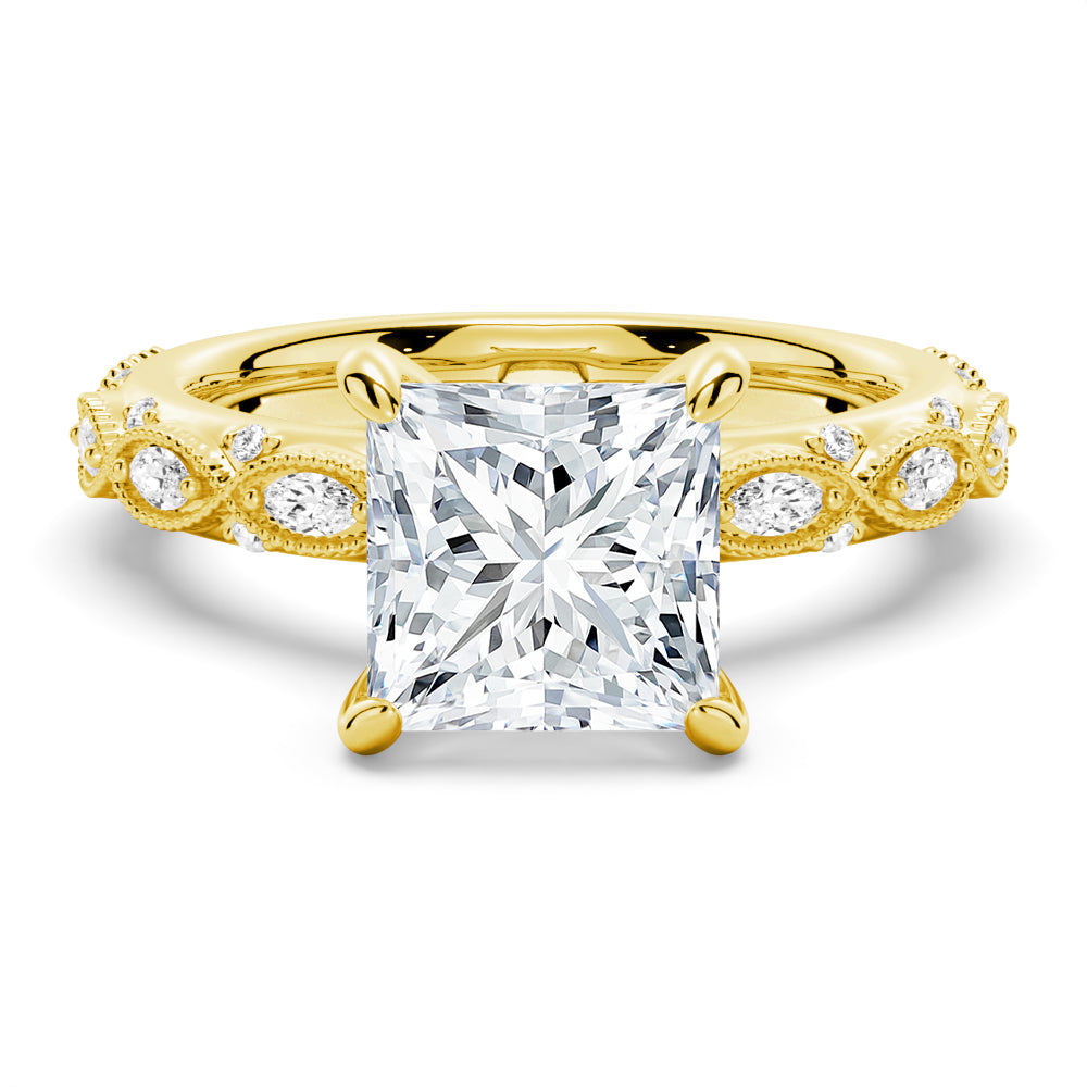 Vintage Infinity Milgrain Princess Cut Moissanite Engagement Ring