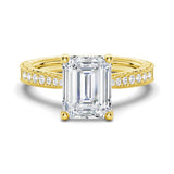 Vintage Emerald Cut Moissanite Engagement Ring With Milgrain Edges - MSBLUE Jewelry