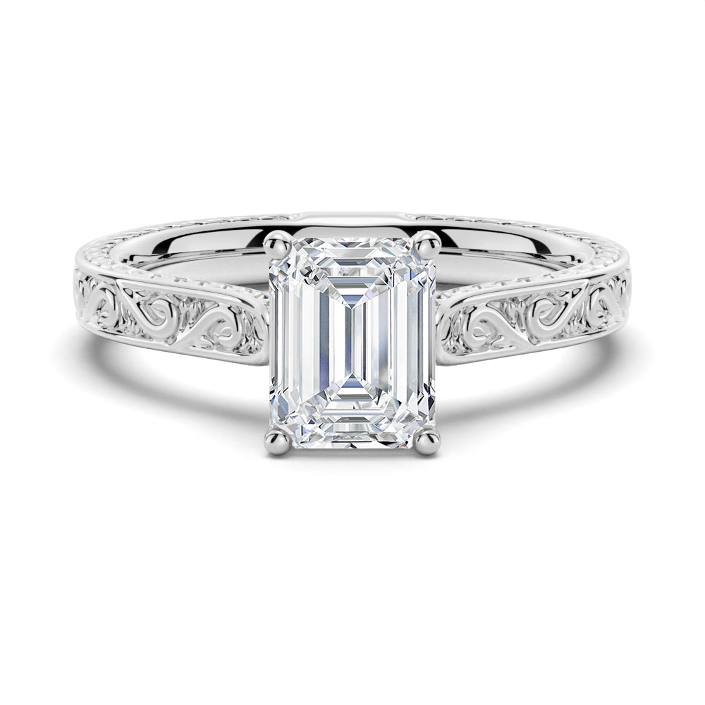 Vintage Two-Tone Emerald Cut Moissanite Engagement Ring With Milgrain Edges