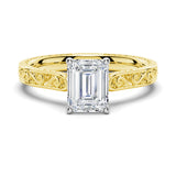 Vintage Two-Tone Emerald Cut Moissanite Engagement Ring With Milgrain Edges