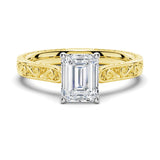 Vintage Two-Tone Emerald Cut Moissanite Engagement Ring With Milgrain Edges - MSBLUE Jewelry