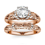 Vintage Art Deco Round Moissanite Engagement Ring Bridal Set