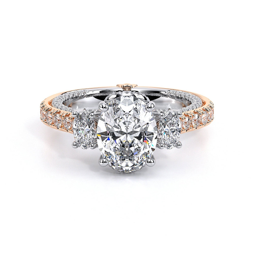 Vintage Two-Tone Three Stone Oval Moissanite Engagement Ring