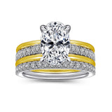 2 CT. Two-Tone Oval Moissanite Engagement Ring With Hidden Halo