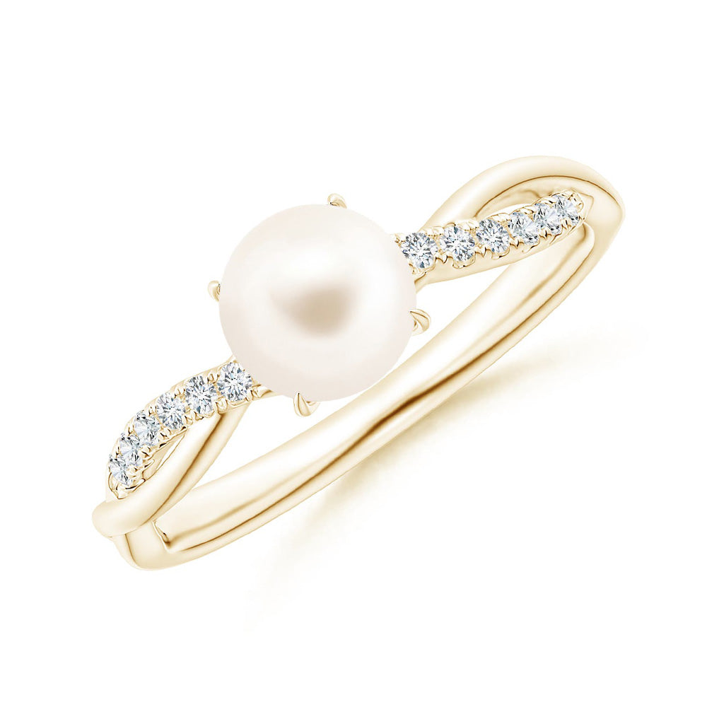 8mm Freshwater Cultured Pearl Twist Shank Ring with Moissanite Pavé
