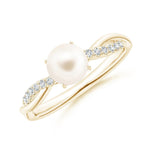 8mm Freshwater Cultured Pearl Twist Shank Ring with Moissanite Pavé - MSBLUE Jewelry