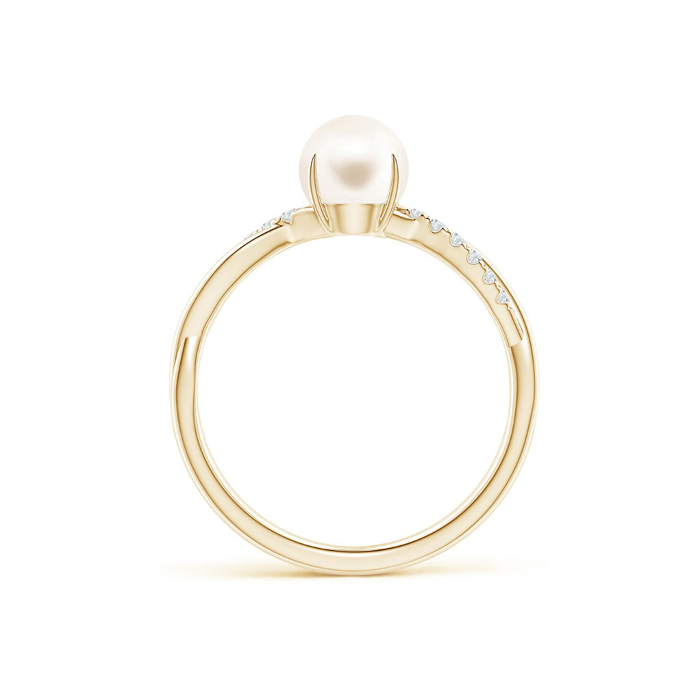 8mm Freshwater Cultured Pearl Twist Shank Ring with Moissanite Pavé