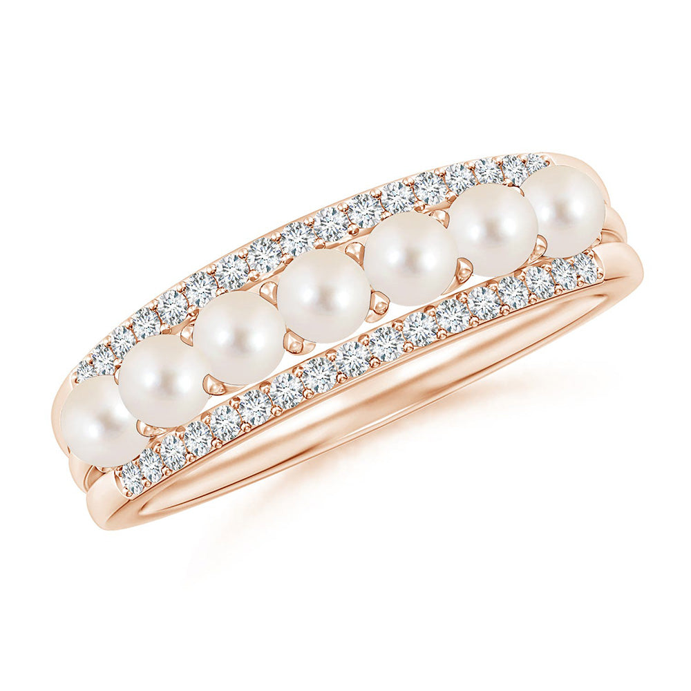 4mm Freshwater Cultured Pearl and Moissanite Promise Ring