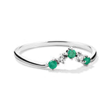 Curved V Shaped Lab Grown Emerald and Diamond Ring