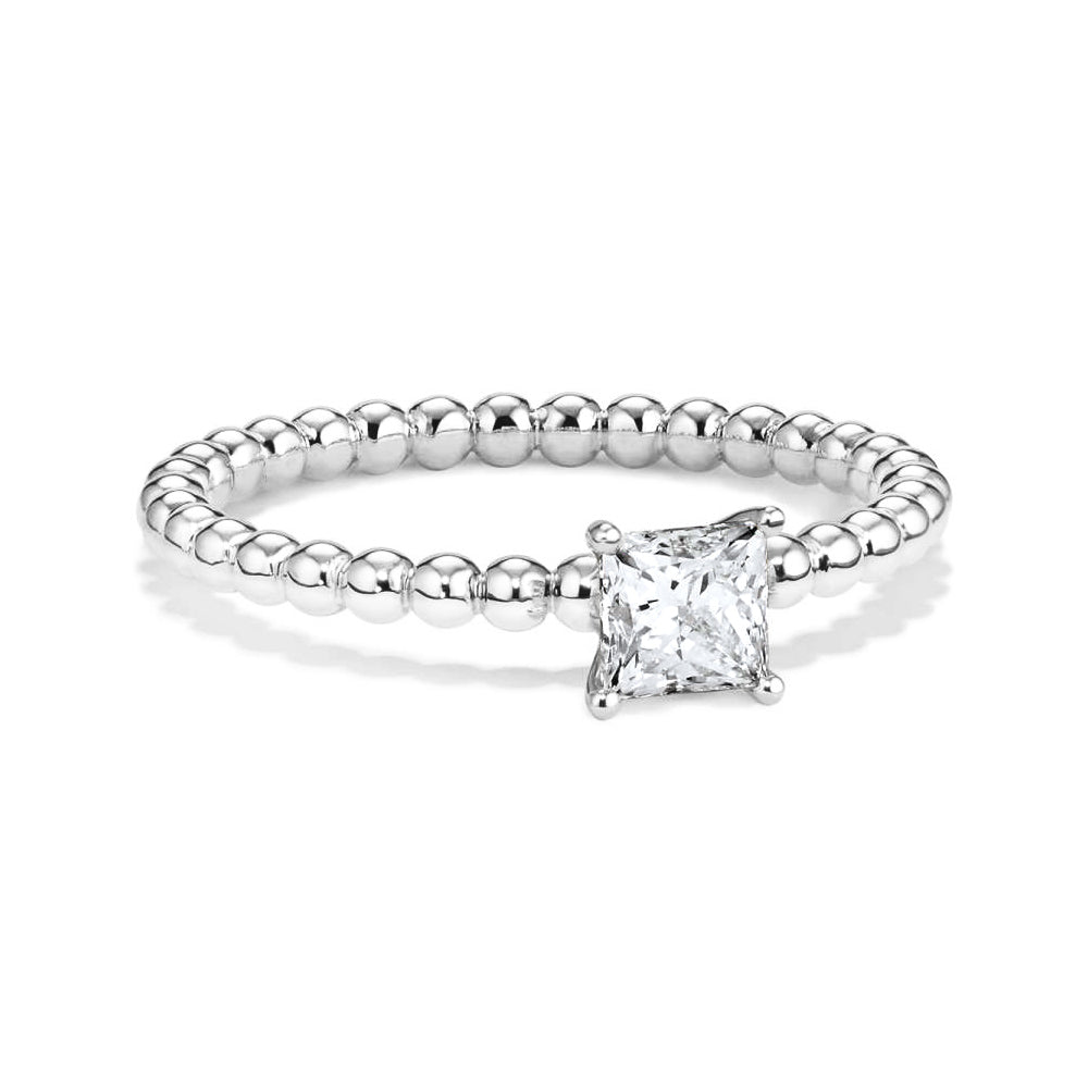 Princess Cut Lab Grown Diamond Ring With Beaded Band