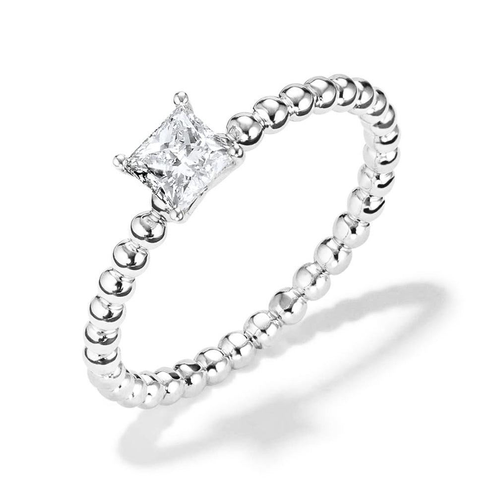 Princess Cut Lab Grown Diamond Ring With Beaded Band - MSBLUE Jewelry