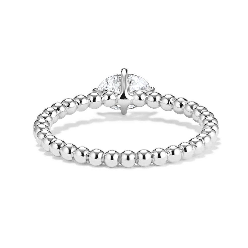 East-West Oval Shaped Lab Grown Diamond Ring With Beaded Band - MSBLUE Jewelry