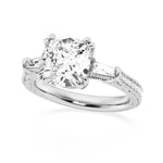 Cushion Cut Moissanite Filigree with Baguettes Vintage Engagement Ring - MSBLUE Jewelry