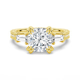 Cushion Cut Moissanite Filigree with Baguettes Vintage Engagement Ring