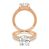 Round Pave Moissanite Cathedral Engagement Ring With Hidden Halo