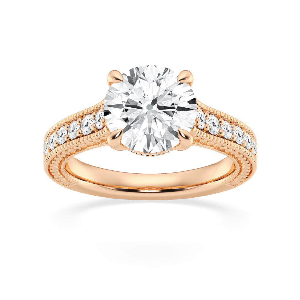 Round Pave Moissanite Cathedral Engagement Ring With Hidden Halo