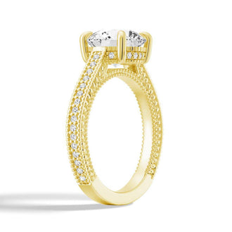 Round Pave Moissanite Cathedral Engagement Ring With Hidden Halo - MSBLUE JEWELRY