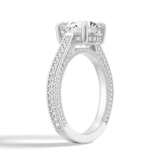 Round Pave Moissanite Cathedral Engagement Ring With Hidden Halo - MSBLUE JEWELRY