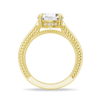 Round Pave Moissanite Cathedral Engagement Ring With Hidden Halo - MSBLUE JEWELRY