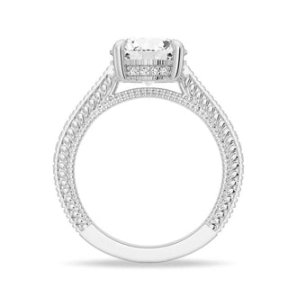 Round Pave Moissanite Cathedral Engagement Ring With Hidden Halo - MSBLUE JEWELRY