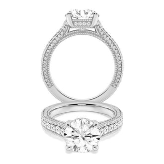 Round Pave Moissanite Cathedral Engagement Ring With Hidden Halo - MSBLUE Jewelry